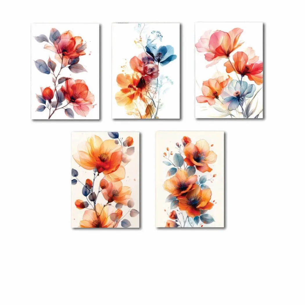 5 Pcs Floral Wall Art Paintings 8x11 Multicolor