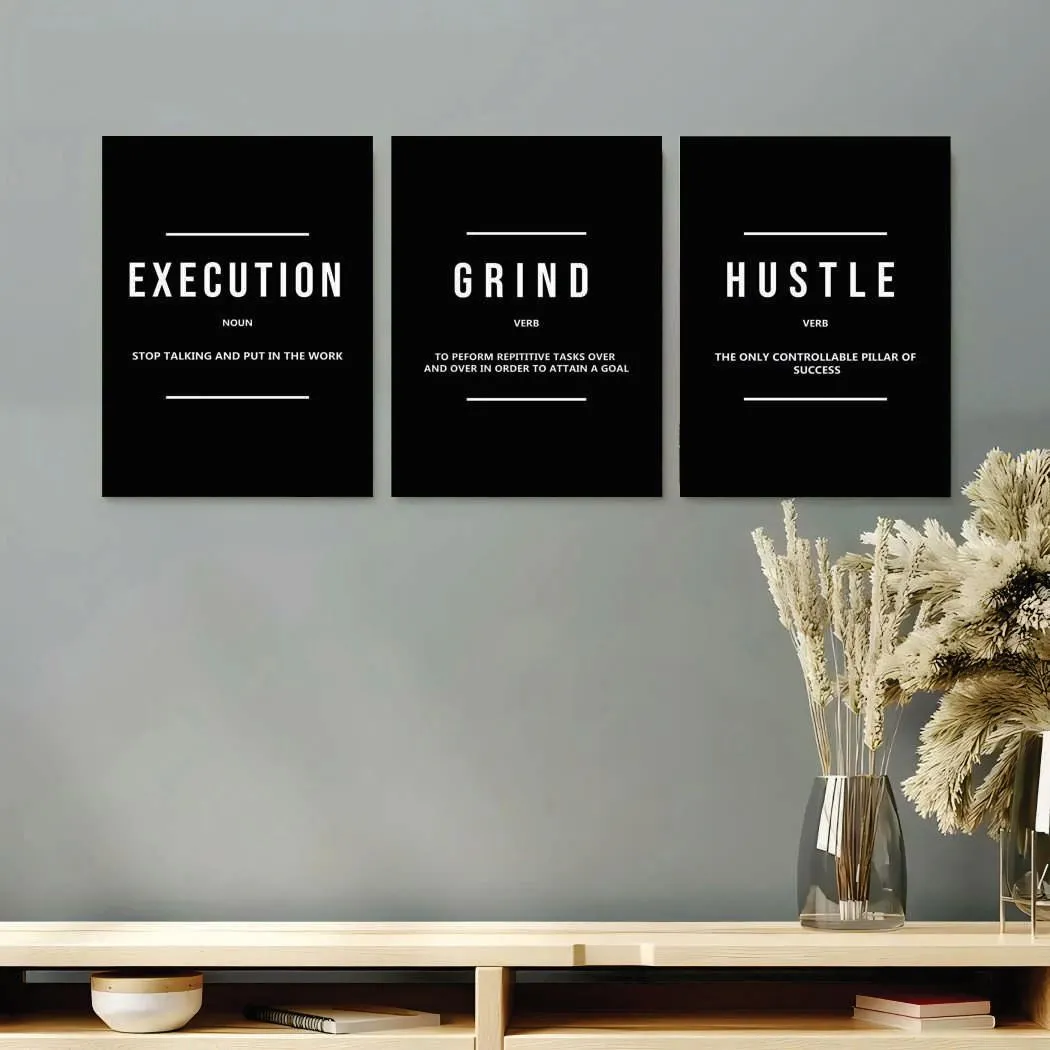 3 Piece Execution Hustle Wall Art Set 8x11 MDF
