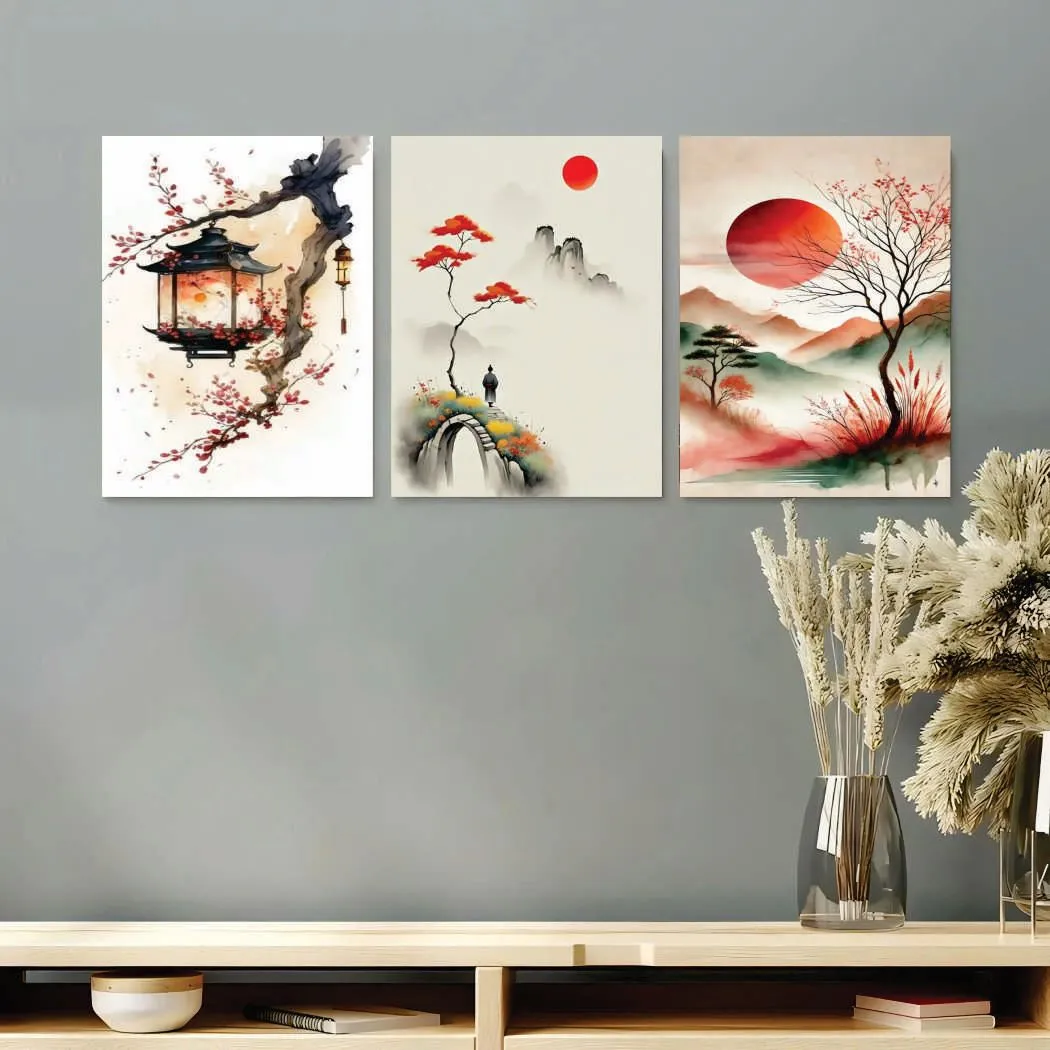 Abstract Wall Art Set of 3 Multicolor 8x11 Inches