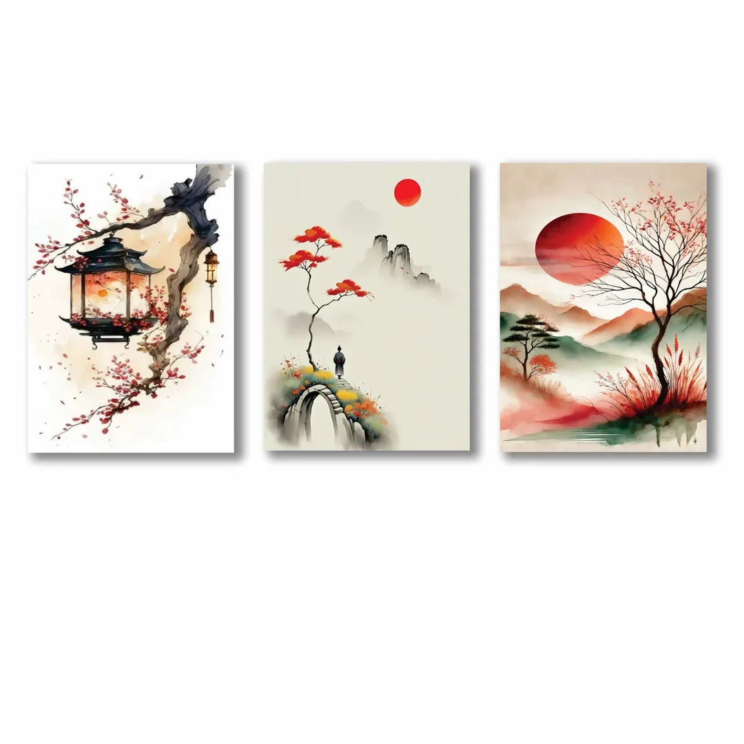 Abstract Wall Art Set of 3 Multicolor 8x11 Inches