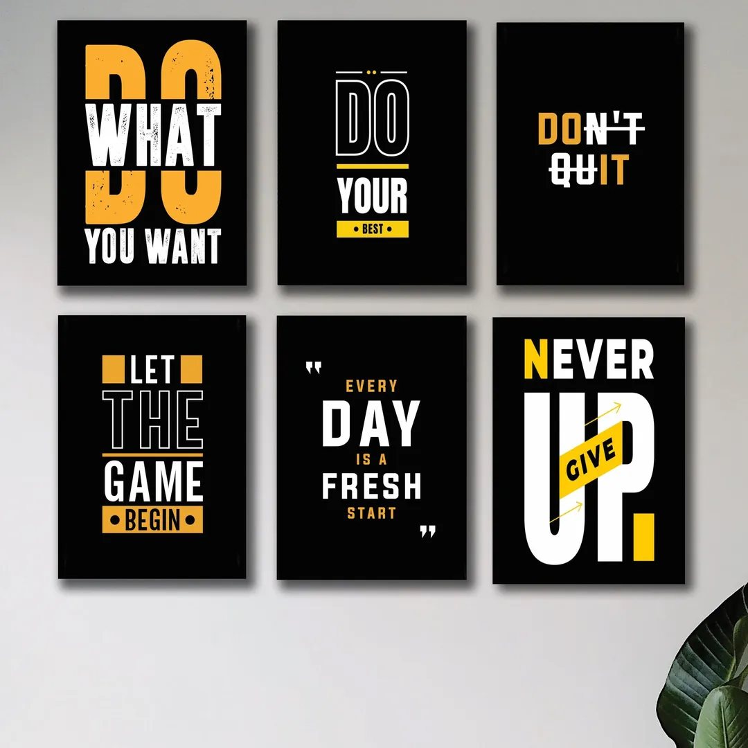 Motivational Wall Art Set 6Pcs 8x11 MDF Multicolor