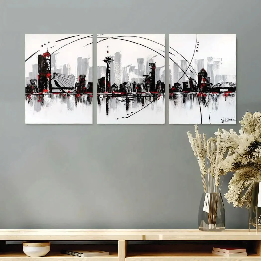 Abstract Cityscape Wall Art 3Pcs 8x11 MDF Multicolor