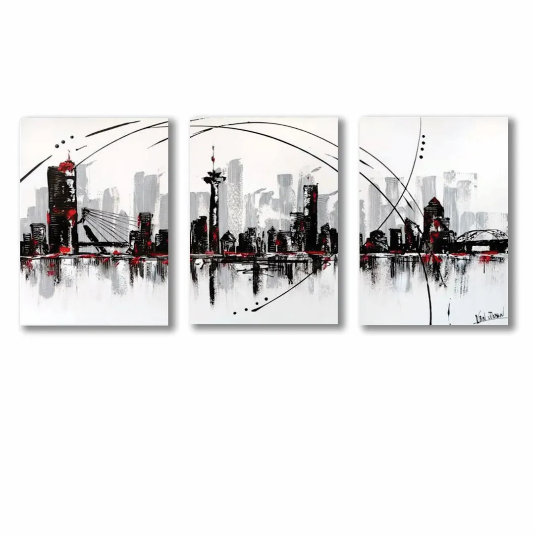 Abstract Cityscape Wall Art 3Pcs 8x11 MDF Multicolor