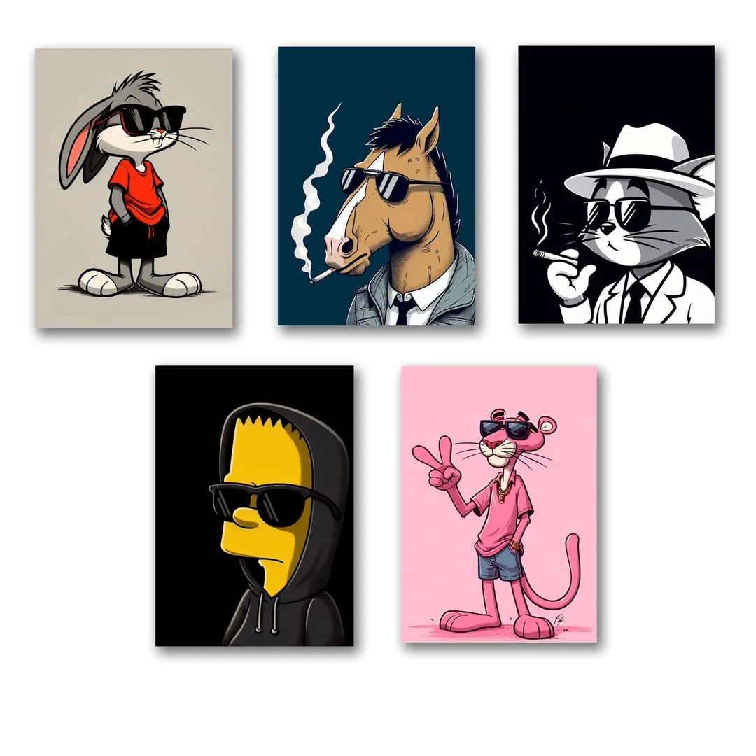 5Pcs Cartoon Dog Wall Art Set 8x11 Multicolor