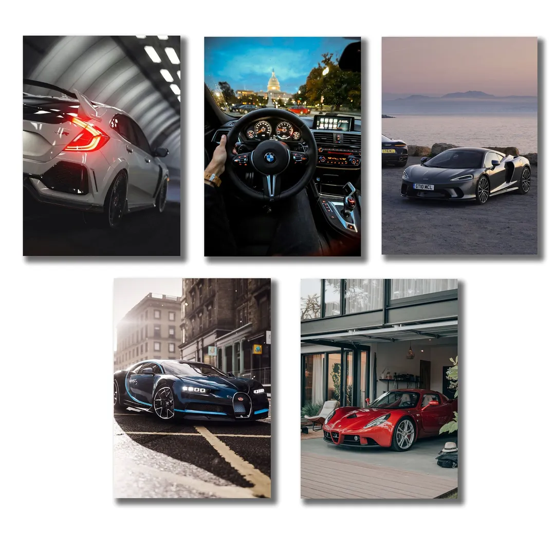 5Pcs 8x11 Car Wall Art Paintings Multicolor MDF