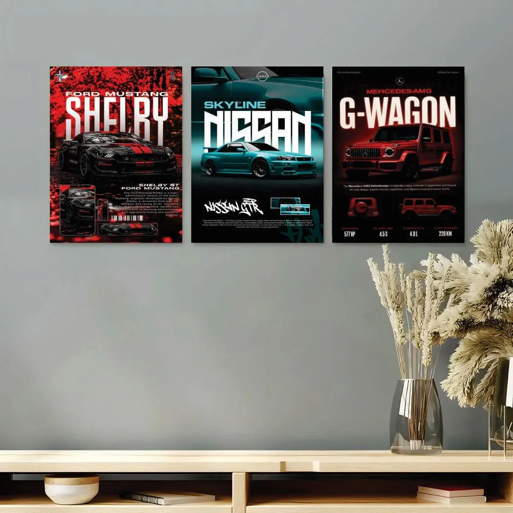 3 Pcs Cars Wall Art 8x11 MDF Multicolor