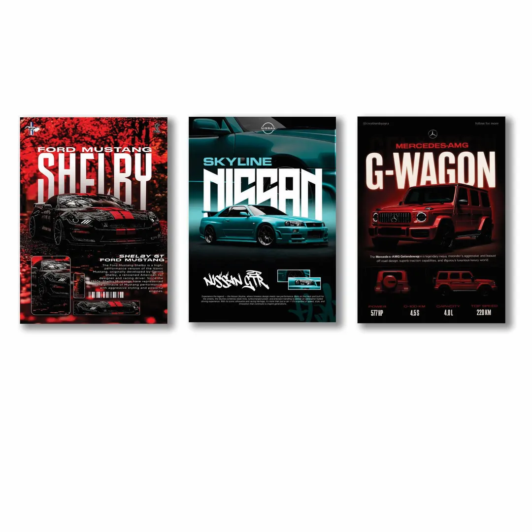 3 Pcs Cars Wall Art 8x11 MDF Multicolor
