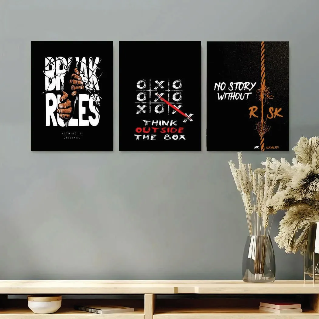 3 Pcs Black Multicolor Alphabets Wall Art Set 8x11
