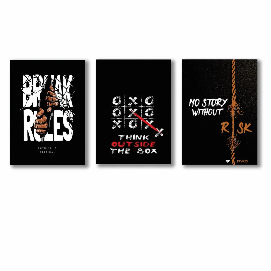3 Pcs Black Multicolor Alphabets Wall Art Set 8x11