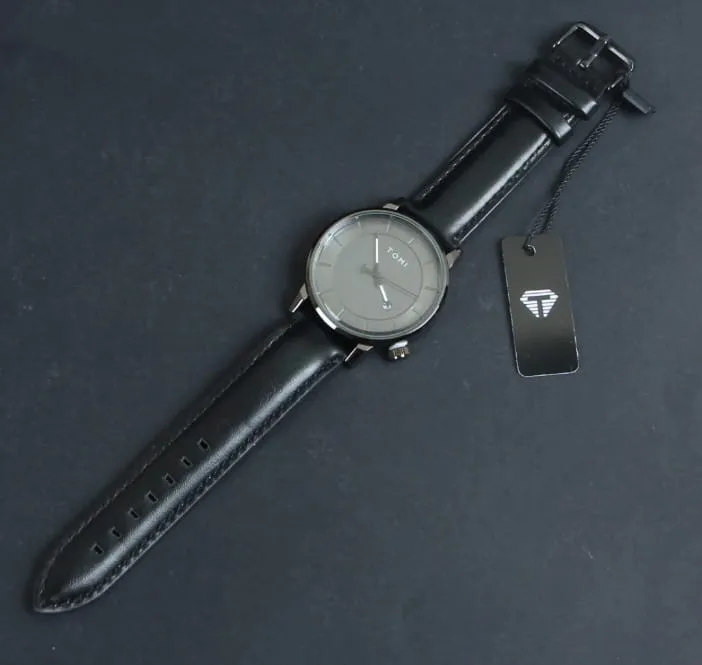 TOMI T-071 Watch For Men Date Quartz Round Shape With Leather Strap