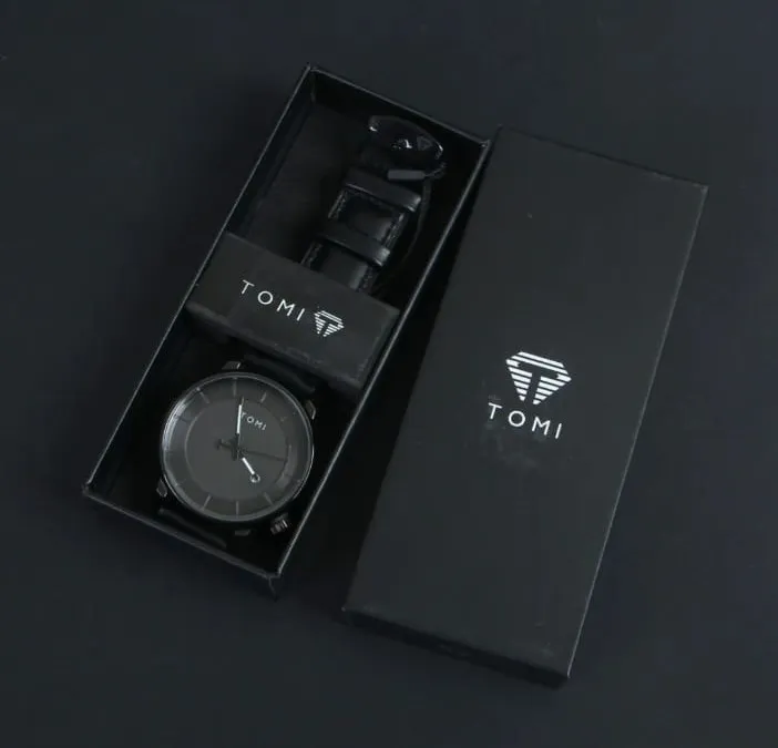TOMI T-071 Watch For Men Date Quartz Round Shape With Leather Strap