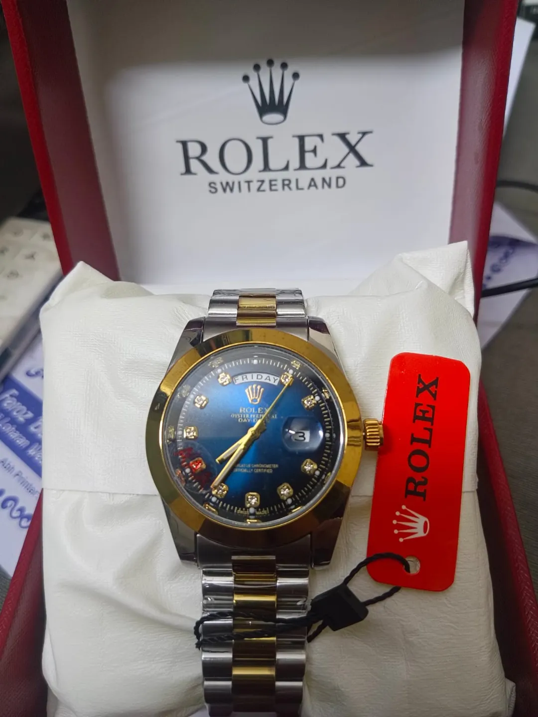 Rolex Semi Automatic Watch Blue Dial with golden silver strap