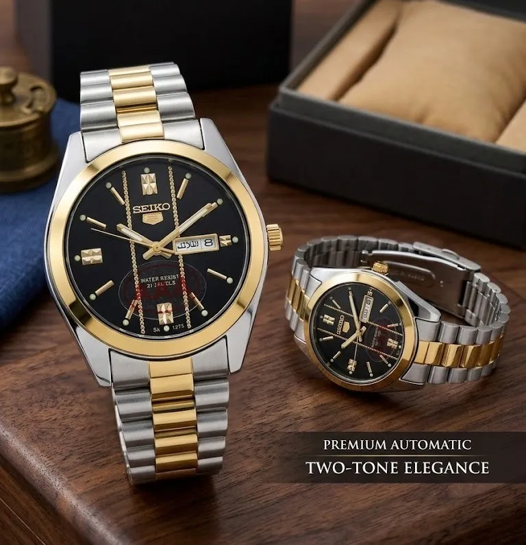 Men's Luxury Gold Black Dial Watch 37mm Stainless Steel