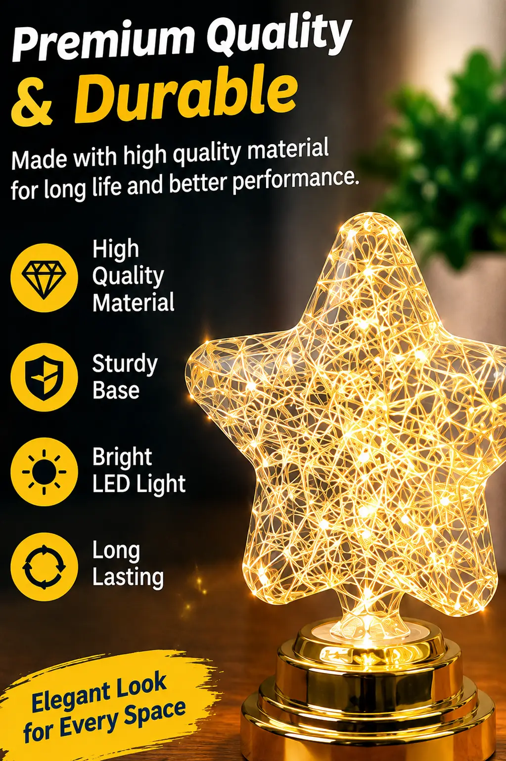 Luxury LED Moon Lamp Star Light – Elegant Decorative Night Lamp for Bedroom, Living Room & Gift Giving
