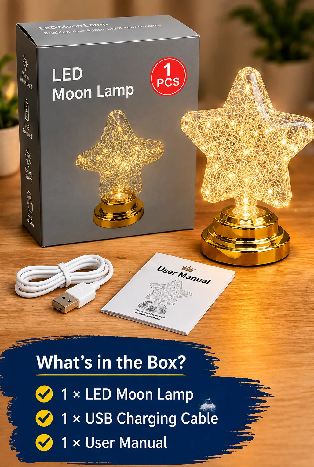 Luxury LED Moon Lamp Star Light – Elegant Decorative Night Lamp for Bedroom, Living Room & Gift Giving