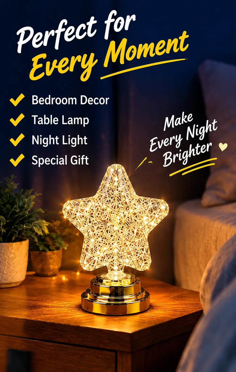 Luxury LED Moon Lamp Star Light – Elegant Decorative Night Lamp for Bedroom, Living Room & Gift Giving