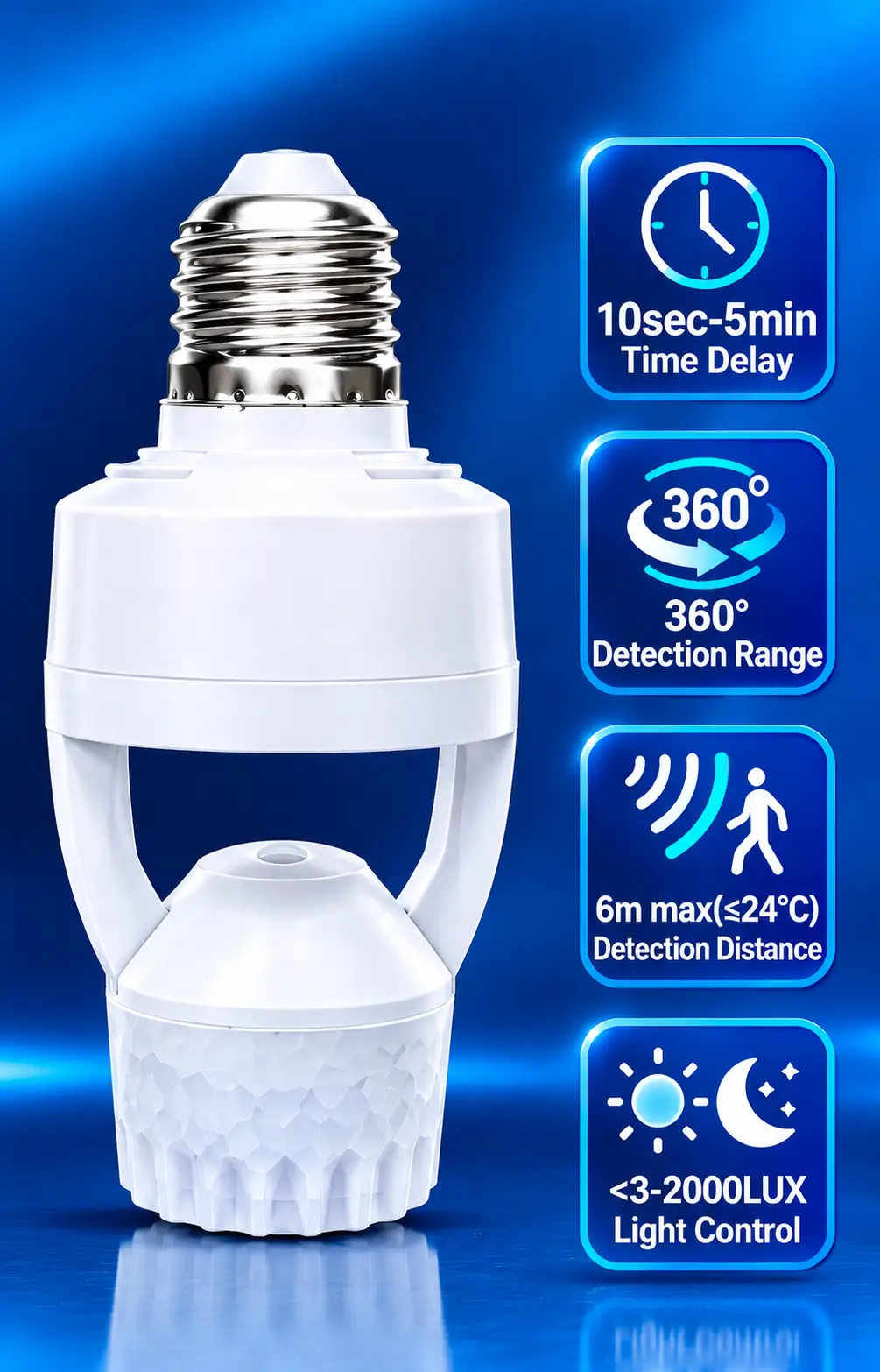 Infrared Sensor Lamp Holder – E27 Motion Sensor Light Holder, 360° Detection, Auto ON/OFF, Energy Saving