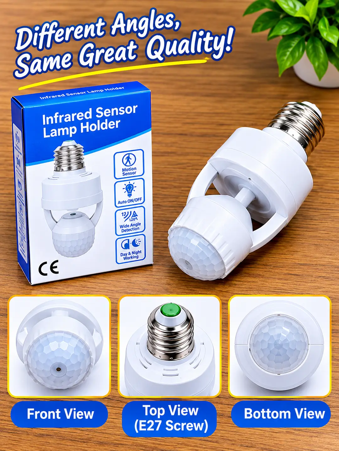 Infrared Sensor Lamp Holder – E27 Motion Sensor Light Holder, 360° Detection, Auto ON/OFF, Energy Saving