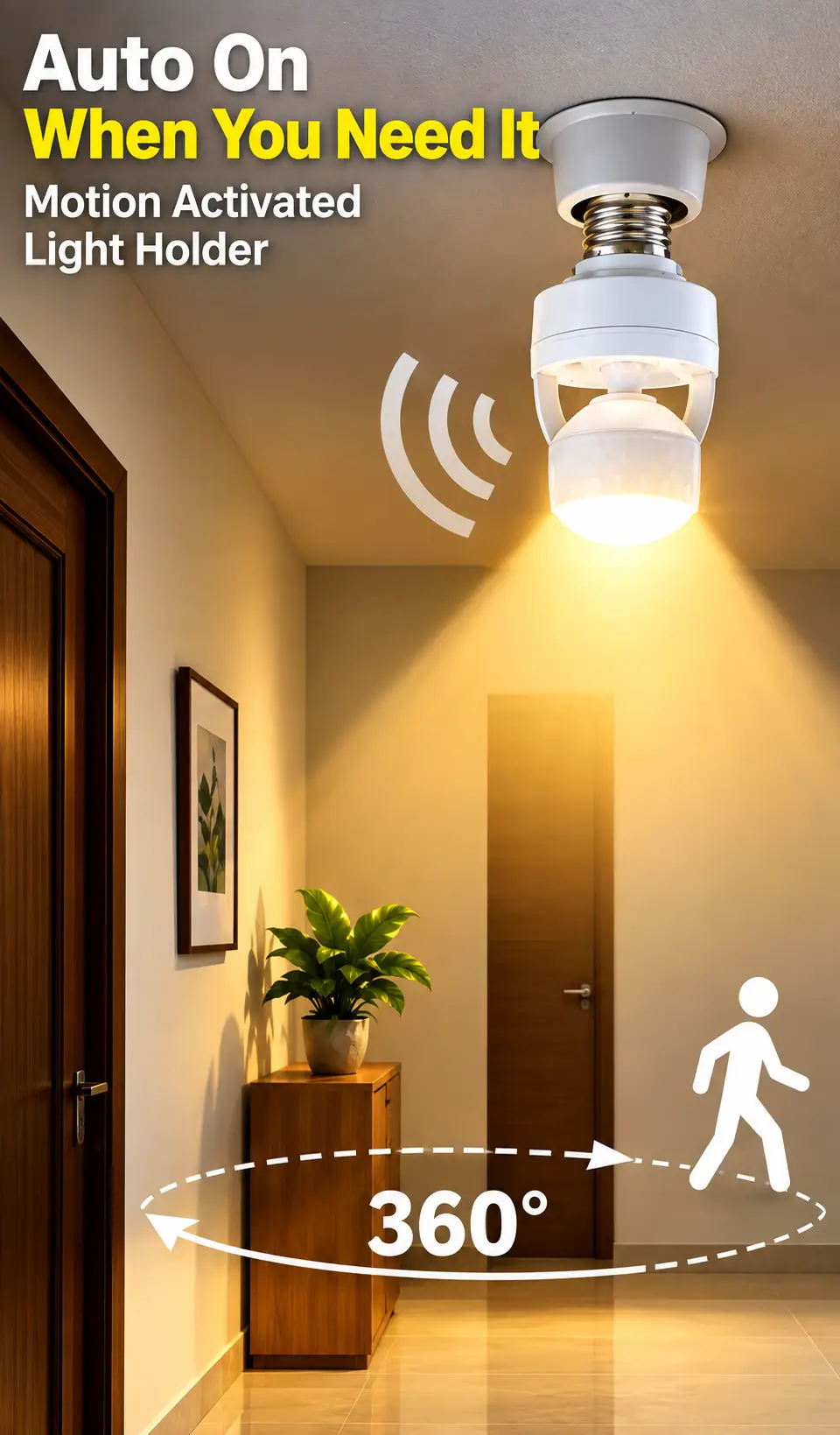 Infrared Sensor Lamp Holder – E27 Motion Sensor Light Holder, 360° Detection, Auto ON/OFF, Energy Saving