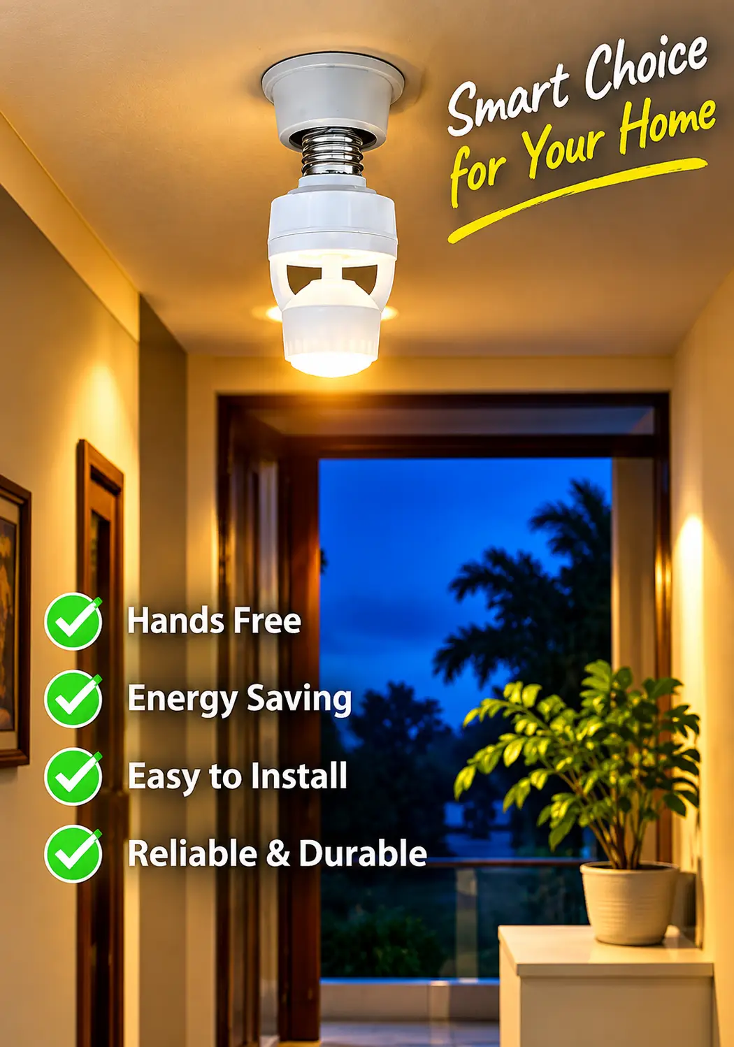 Infrared Sensor Lamp Holder – E27 Motion Sensor Light Holder, 360° Detection, Auto ON/OFF, Energy Saving
