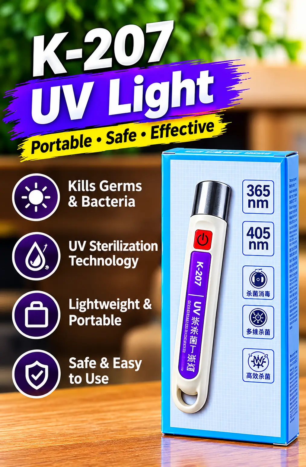 K-207 UV Glue Curing Light 365/405nm – Portable UV Light for Glass Repair, Jewelry, Electronics, Plastic & Acrylic Bonding