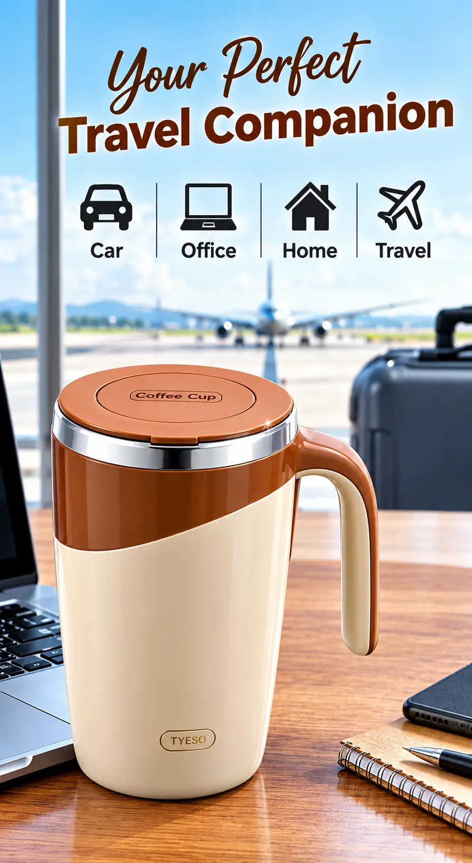 Smart Self Heating Coffee Mug with USB Charging, Portable Electric Coffee Cup, Travel Coffee Mug with Lid for Home, Office & Car