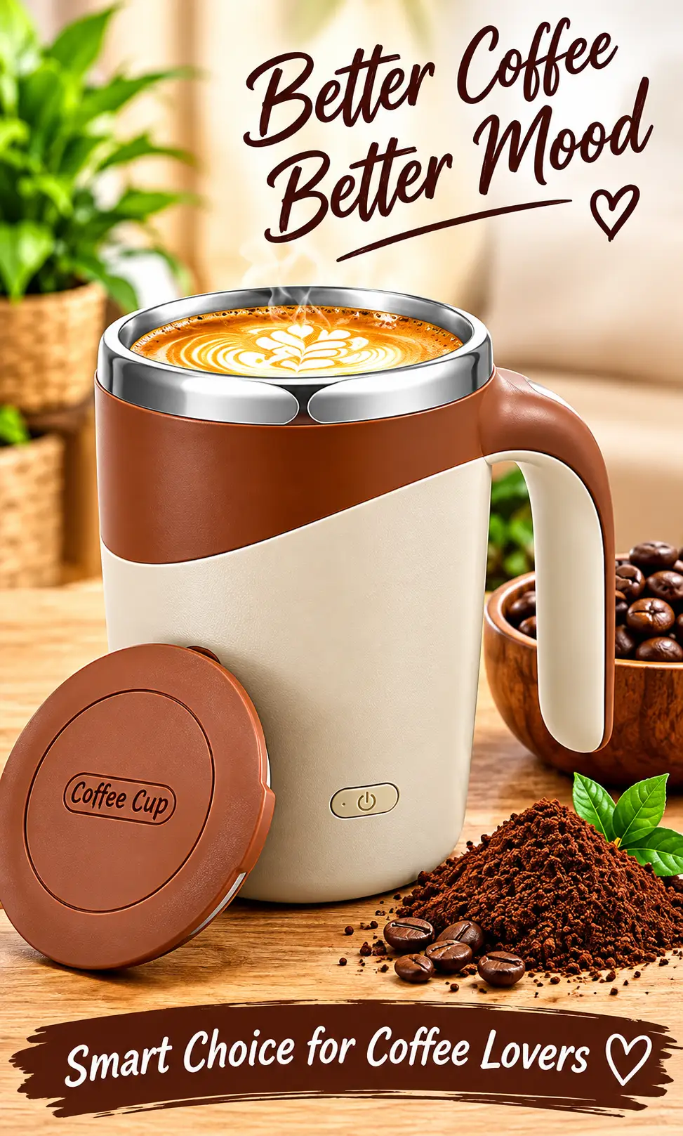Smart Self Heating Coffee Mug with USB Charging, Portable Electric Coffee Cup, Travel Coffee Mug with Lid for Home, Office & Car