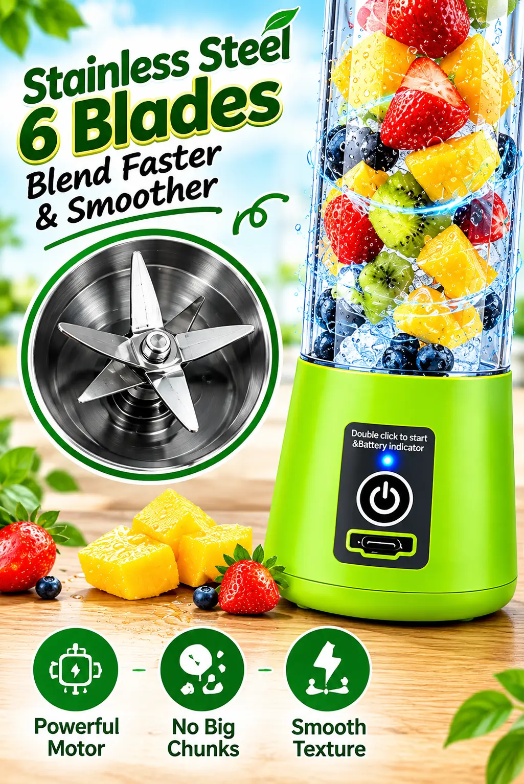 Portable Electric Juicer Blender 380ml – Rechargeable USB Mini Smoothie Maker, Portable Juice & Shake Blender with Powerful Blades for Home, Office, Gym & Travel