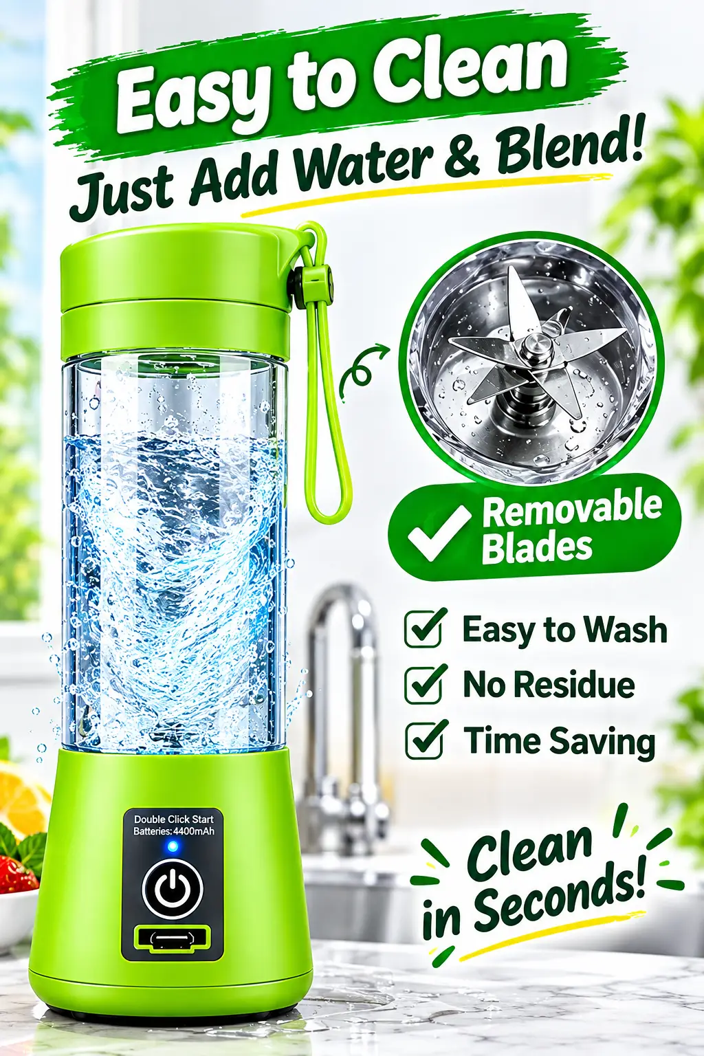 Portable Electric Juicer Blender 380ml – Rechargeable USB Mini Smoothie Maker, Portable Juice & Shake Blender with Powerful Blades for Home, Office, Gym & Travel