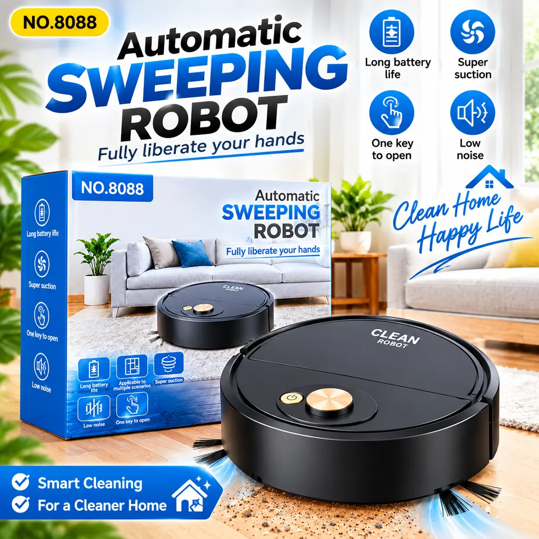 Automatic Sweeping Robot Vacuum Cleaner – Smart Floor Cleaning Robot with Powerful Suction, Low Noise & Long Battery Life