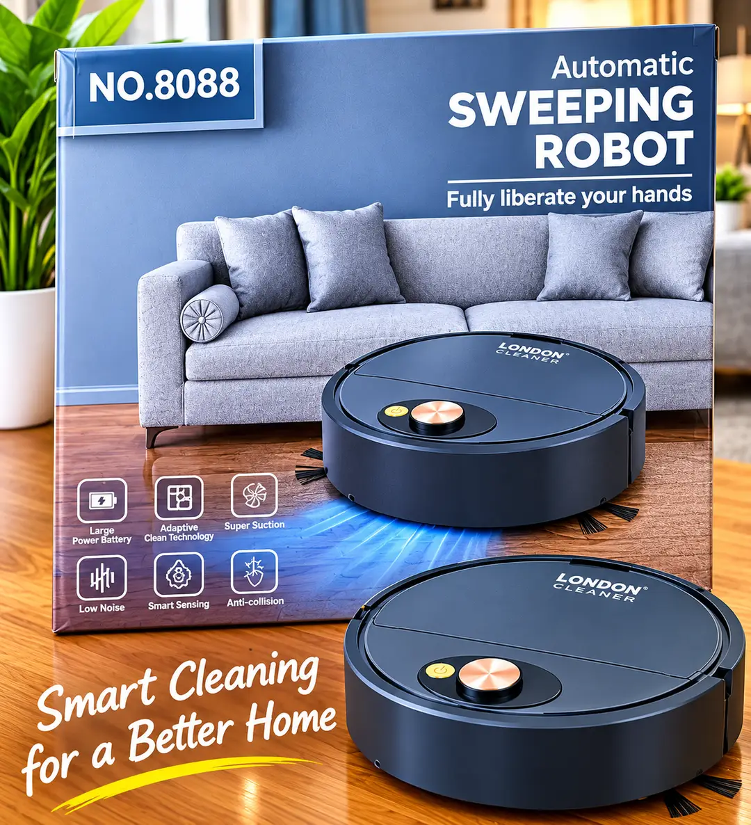 Automatic Sweeping Robot Vacuum Cleaner – Smart Floor Cleaning Robot with Powerful Suction, Low Noise & Long Battery Life