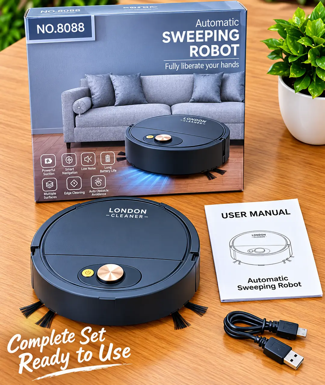 Automatic Sweeping Robot Vacuum Cleaner – Smart Floor Cleaning Robot with Powerful Suction, Low Noise & Long Battery Life