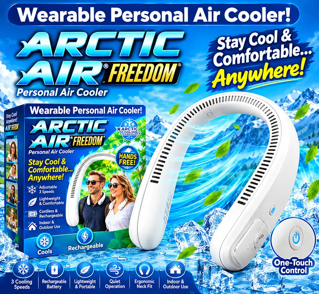 Arctic Air Freedom Wearable Personal Neck Air Cooler – 3 Speed Rechargeable Hands-Free Portable Mini Fan for Outdoor, Travel, Home & Office