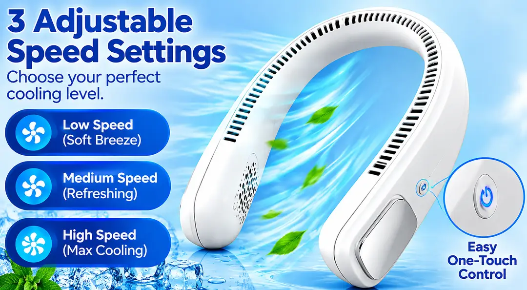 Arctic Air Freedom Wearable Personal Neck Air Cooler – 3 Speed Rechargeable Hands-Free Portable Mini Fan for Outdoor, Travel, Home & Office