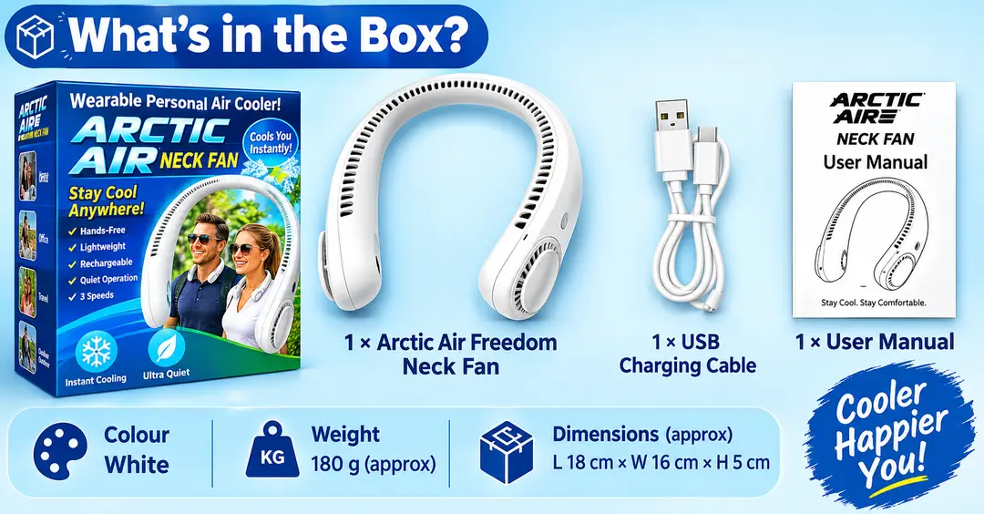 Arctic Air Freedom Wearable Personal Neck Air Cooler – 3 Speed Rechargeable Hands-Free Portable Mini Fan for Outdoor, Travel, Home & Office