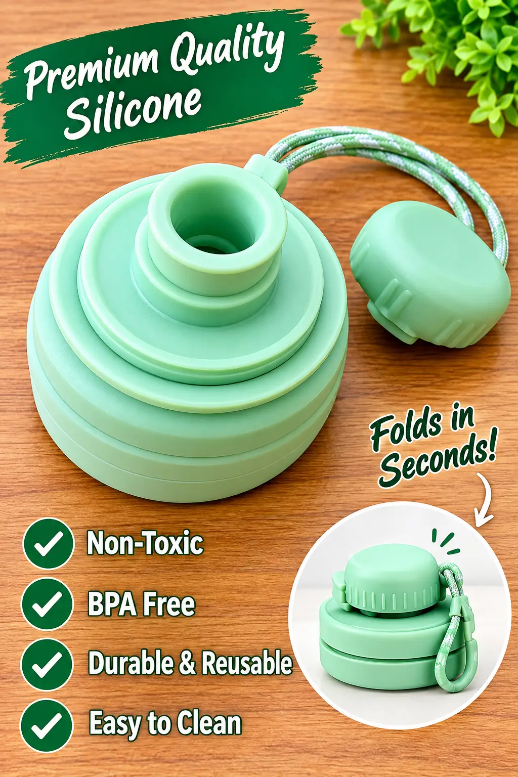 600ML Silicone Folding Water Bottle | Portable Collapsible Travel Bottle with Strap | Reusable Space Saving Water Bottle for Gym, Travel, School & Outdoor