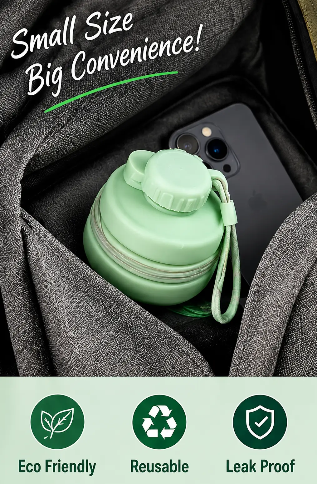 600ML Silicone Folding Water Bottle | Portable Collapsible Travel Bottle with Strap | Reusable Space Saving Water Bottle for Gym, Travel, School & Outdoor