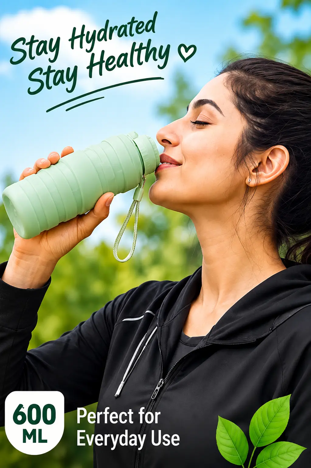 600ML Silicone Folding Water Bottle | Portable Collapsible Travel Bottle with Strap | Reusable Space Saving Water Bottle for Gym, Travel, School & Outdoor