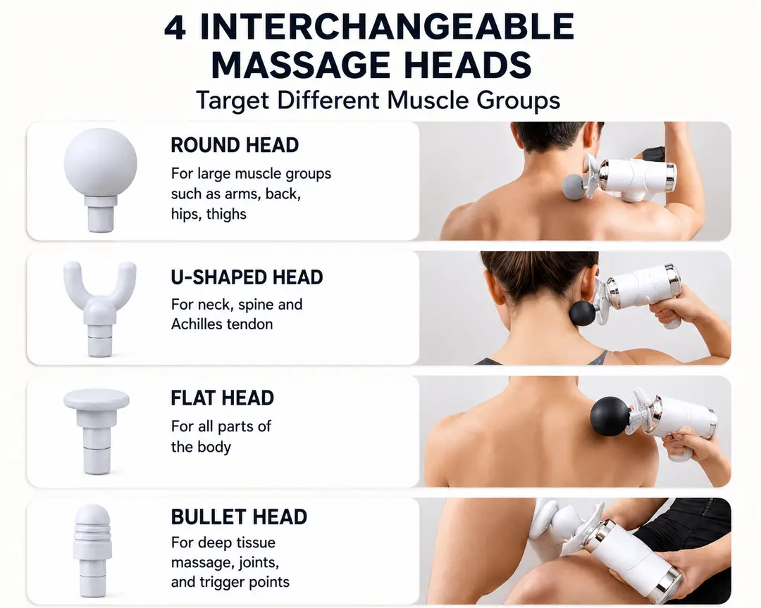 Portable Rechargeable Massage Fascial Gun LM-810T – Deep Tissue Muscle Massager with 4 Massage Heads