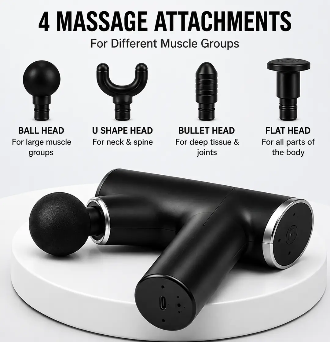 Blueidea Mini Facial Gun Deep Muscle Massage Gun BLD-668 | Portable Rechargeable Muscle Massager with 4 Massage Heads