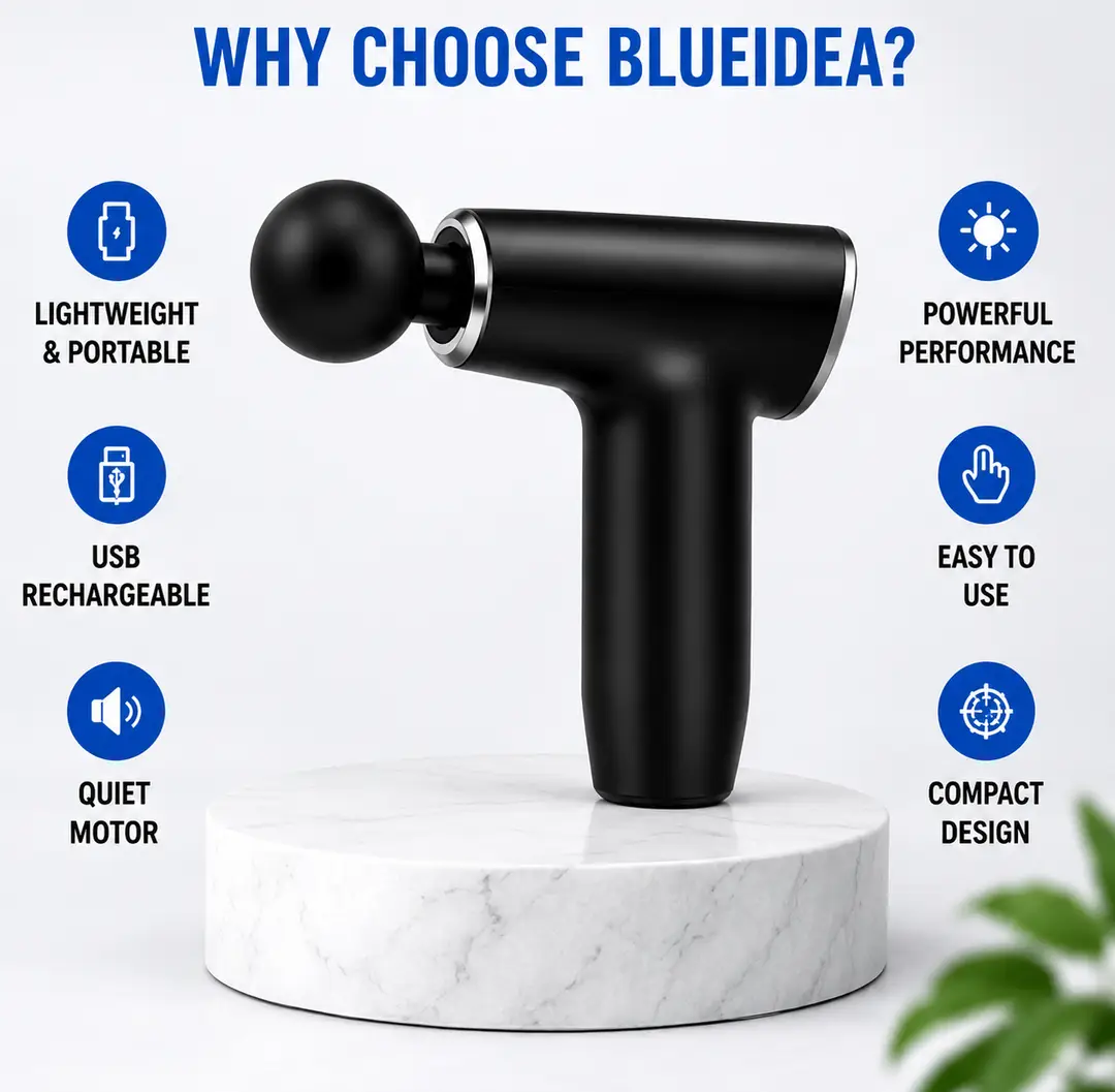 Blueidea Mini Facial Gun Deep Muscle Massage Gun BLD-668 | Portable Rechargeable Muscle Massager with 4 Massage Heads