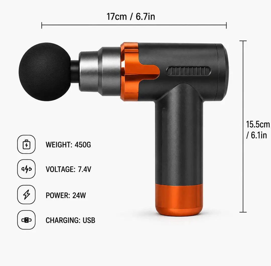 Smart Fascia Massage Gun JY-760 | Deep Tissue Muscle Massager | 6 Speed Levels | 4 Massage Heads | USB Rechargeable