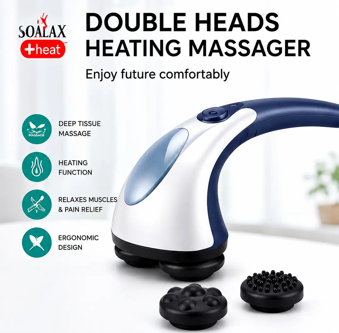 Solax Double Heads Heating Massager | Electric Deep Tissue Neck, Shoulder & Body Massager with 2 Massage Heads