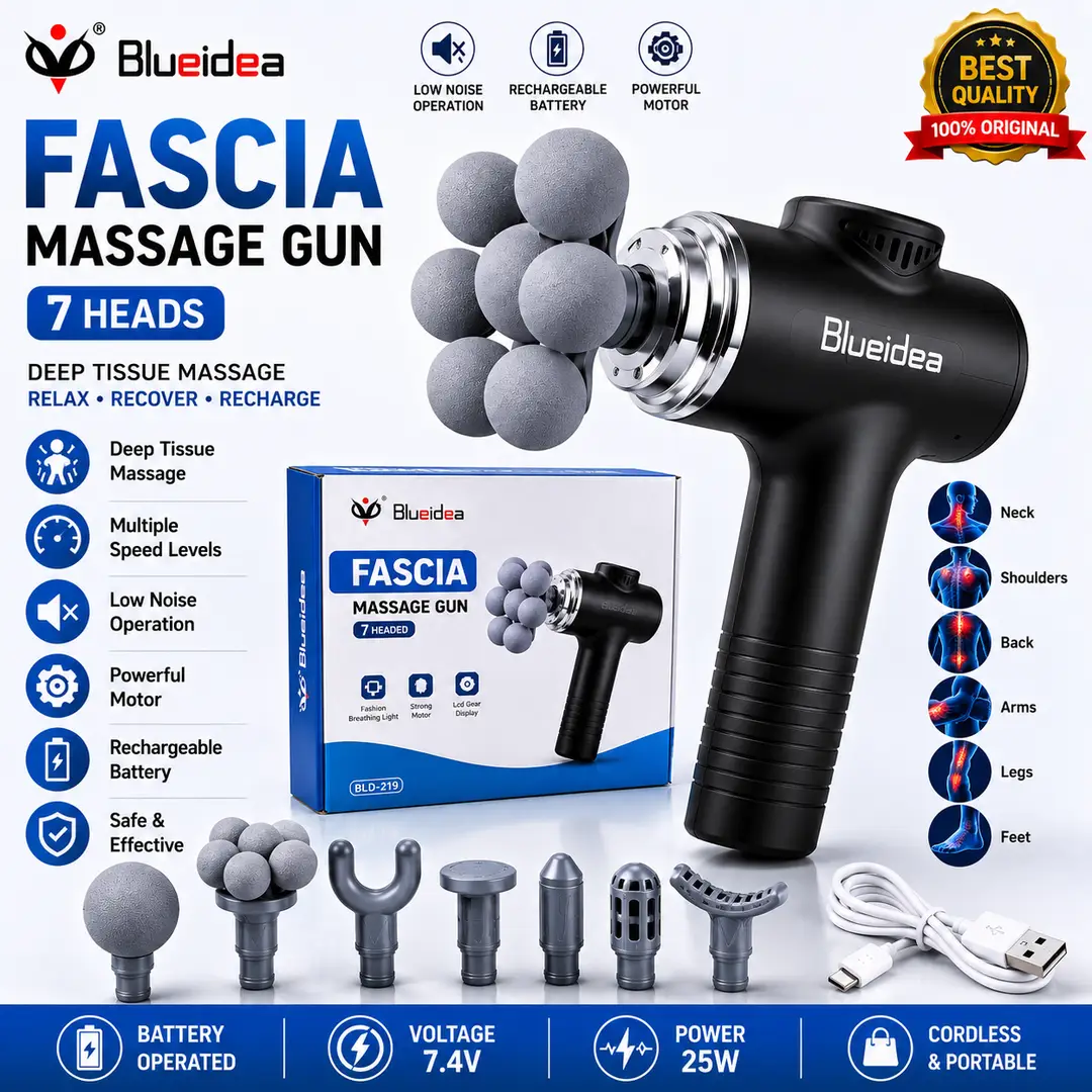Blueidea Fascia Gun BLD-780 Rechargeable Deep Tissue Massage Gun with 9 Massage Heads & 6 Speed Levels
