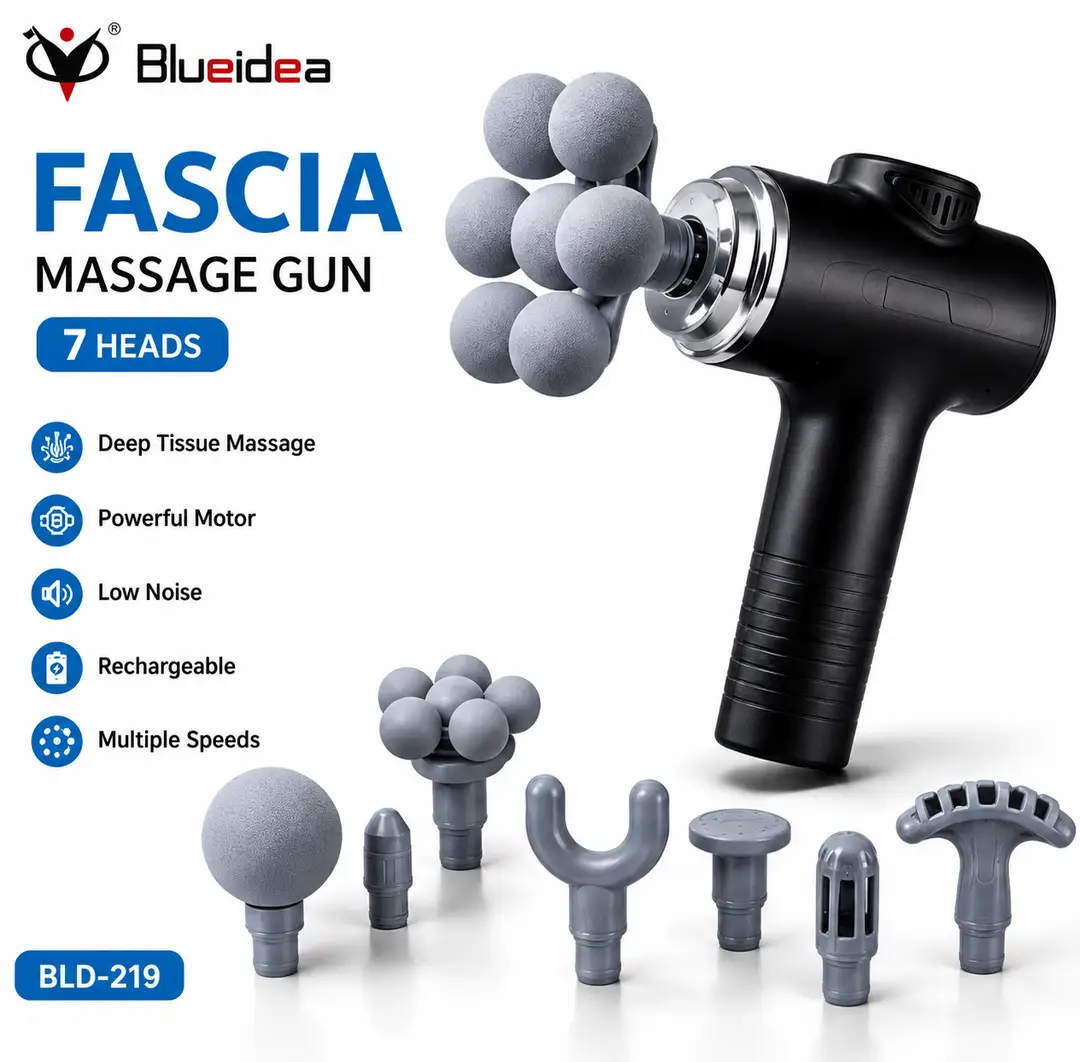 Blueidea Fascia Gun BLD-780 Rechargeable Deep Tissue Massage Gun with 9 Massage Heads & 6 Speed Levels