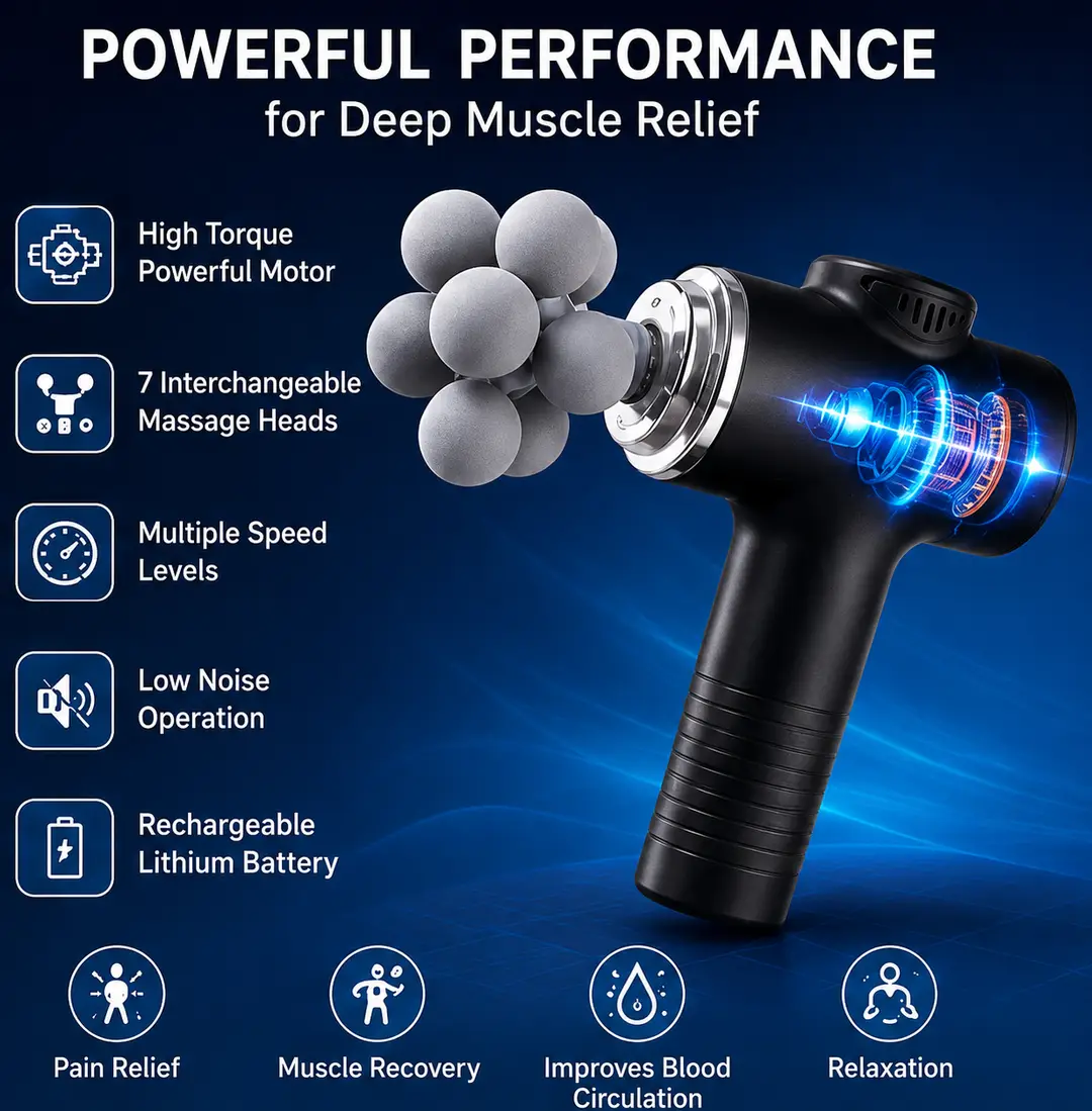 Blueidea Fascia Gun BLD-780 Rechargeable Deep Tissue Massage Gun with 9 Massage Heads & 6 Speed Levels