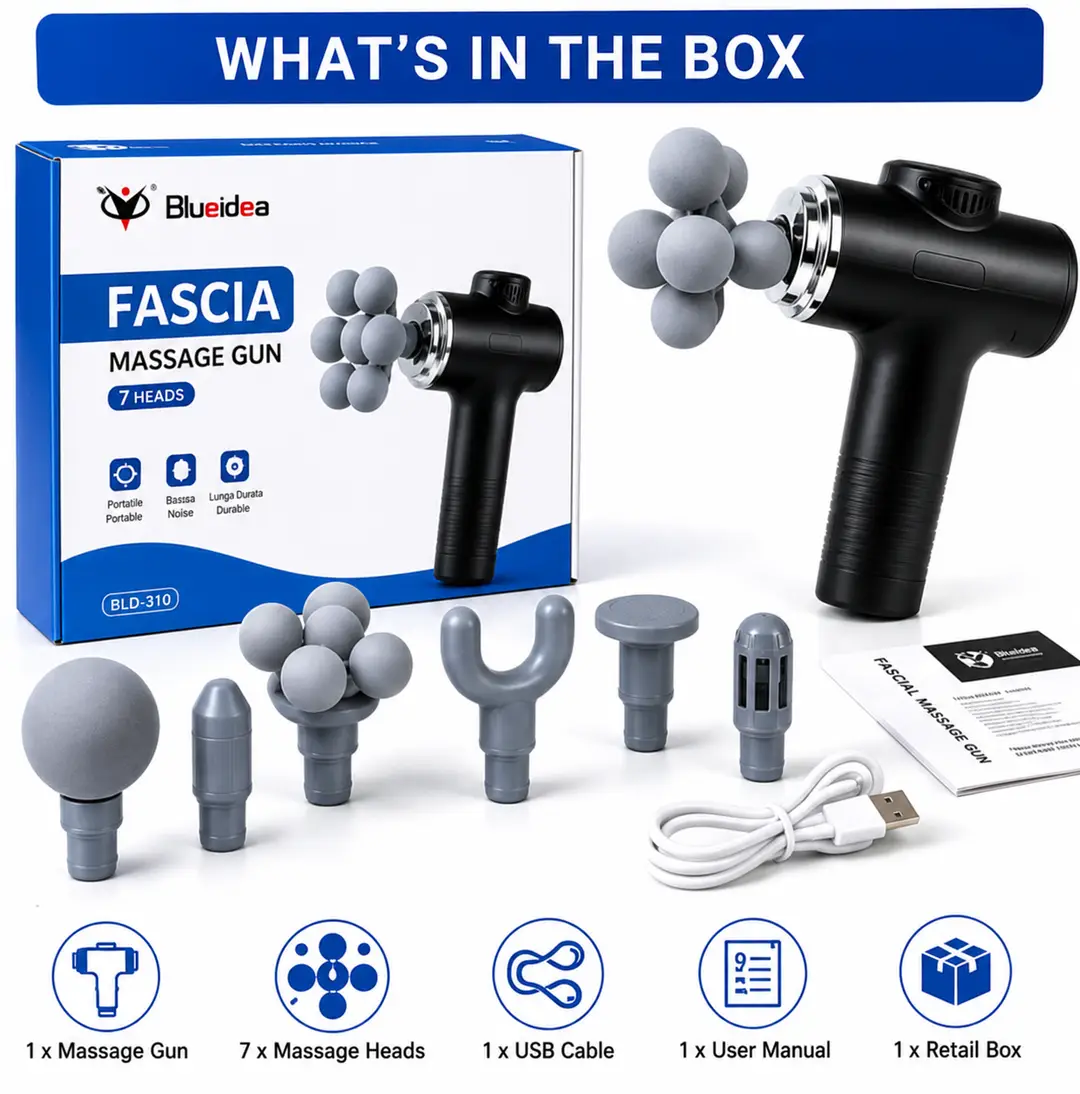 Blueidea Fascia Gun BLD-780 Rechargeable Deep Tissue Massage Gun with 9 Massage Heads & 6 Speed Levels