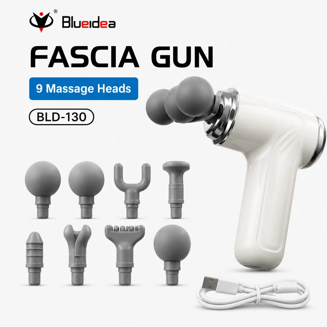 Blueidea BLD-130 Fascia Massage Gun | 9 Massage Heads | 5 Speed Levels | Rechargeable Deep Tissue Massager