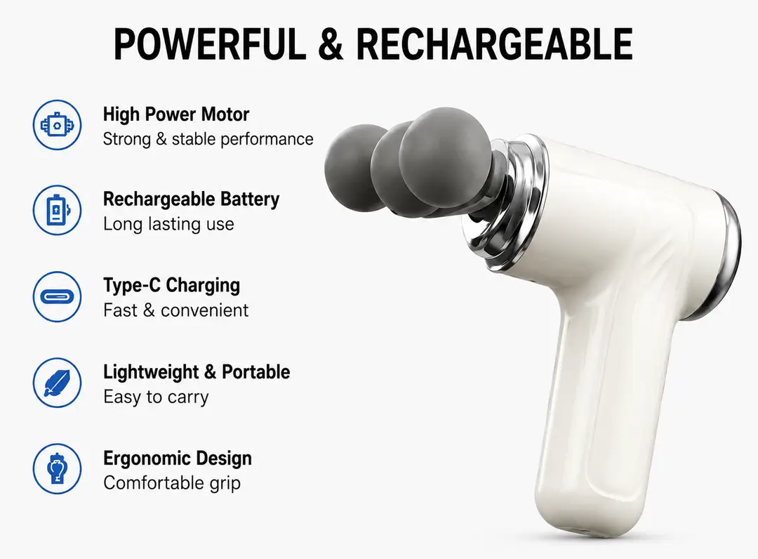 Blueidea BLD-130 Fascia Massage Gun | 9 Massage Heads | 5 Speed Levels | Rechargeable Deep Tissue Massager