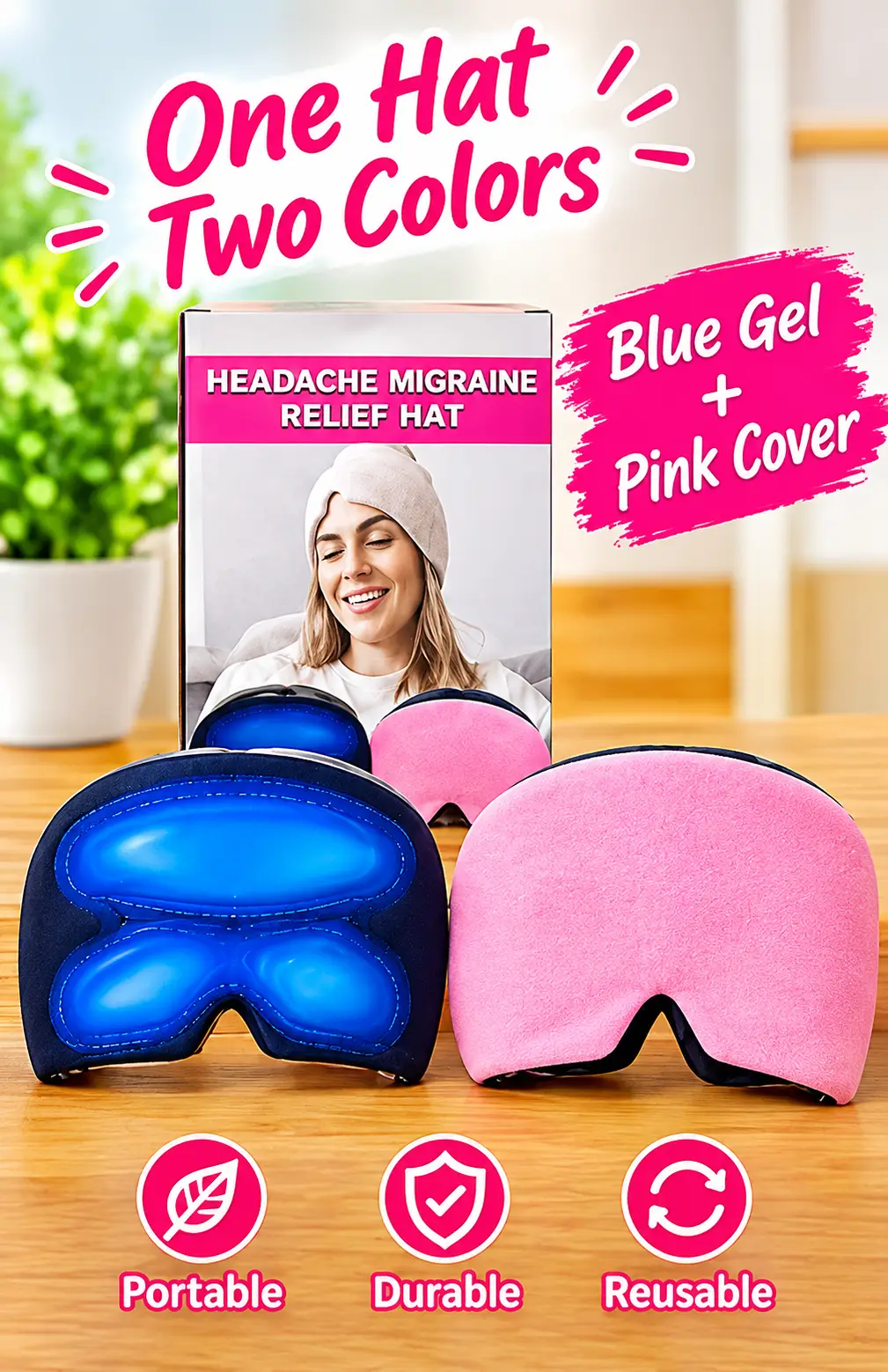 Headache & Migraine Relief Cooling Gel Hat – Reusable Cold Therapy Cap for Head, Forehead & Eye Area | Comfortable Ice Gel Head Wrap for Relaxation & Cooling